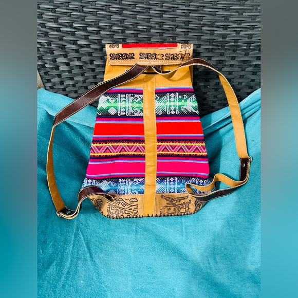 Peruvian Handmade Leather Backpack with Sewn stitching - Picture 2 of 10